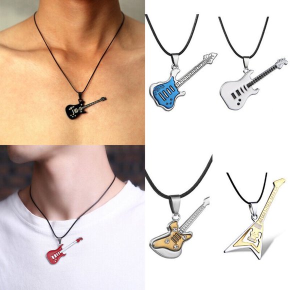 NEW Rocking ELECTRIC GUITAR Pendant & Short Necklace - FENDER BLACK SILVER - Picture 2 of 15